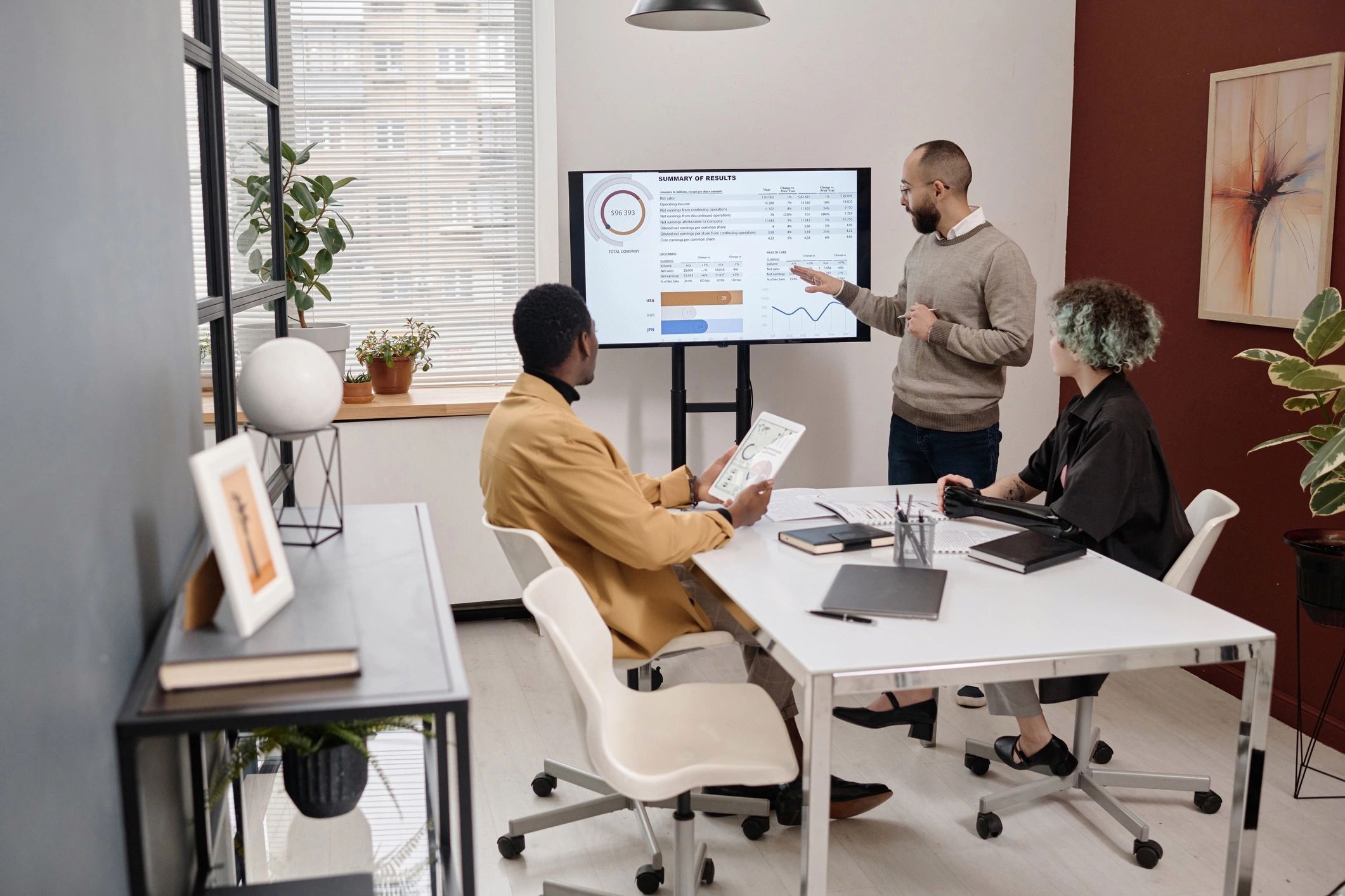 Team reviewing charts and graphs in a strategy meeting