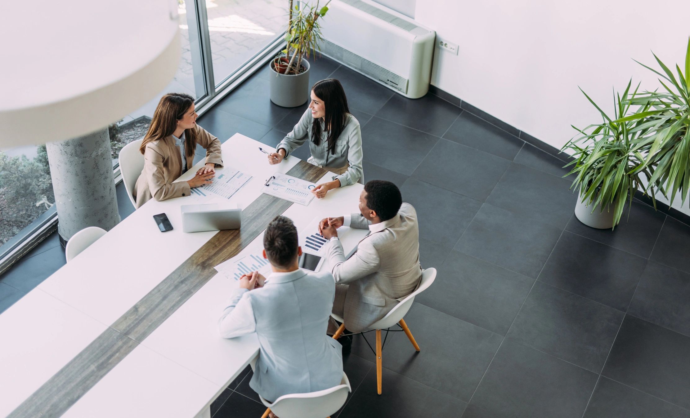 Business meeting from above