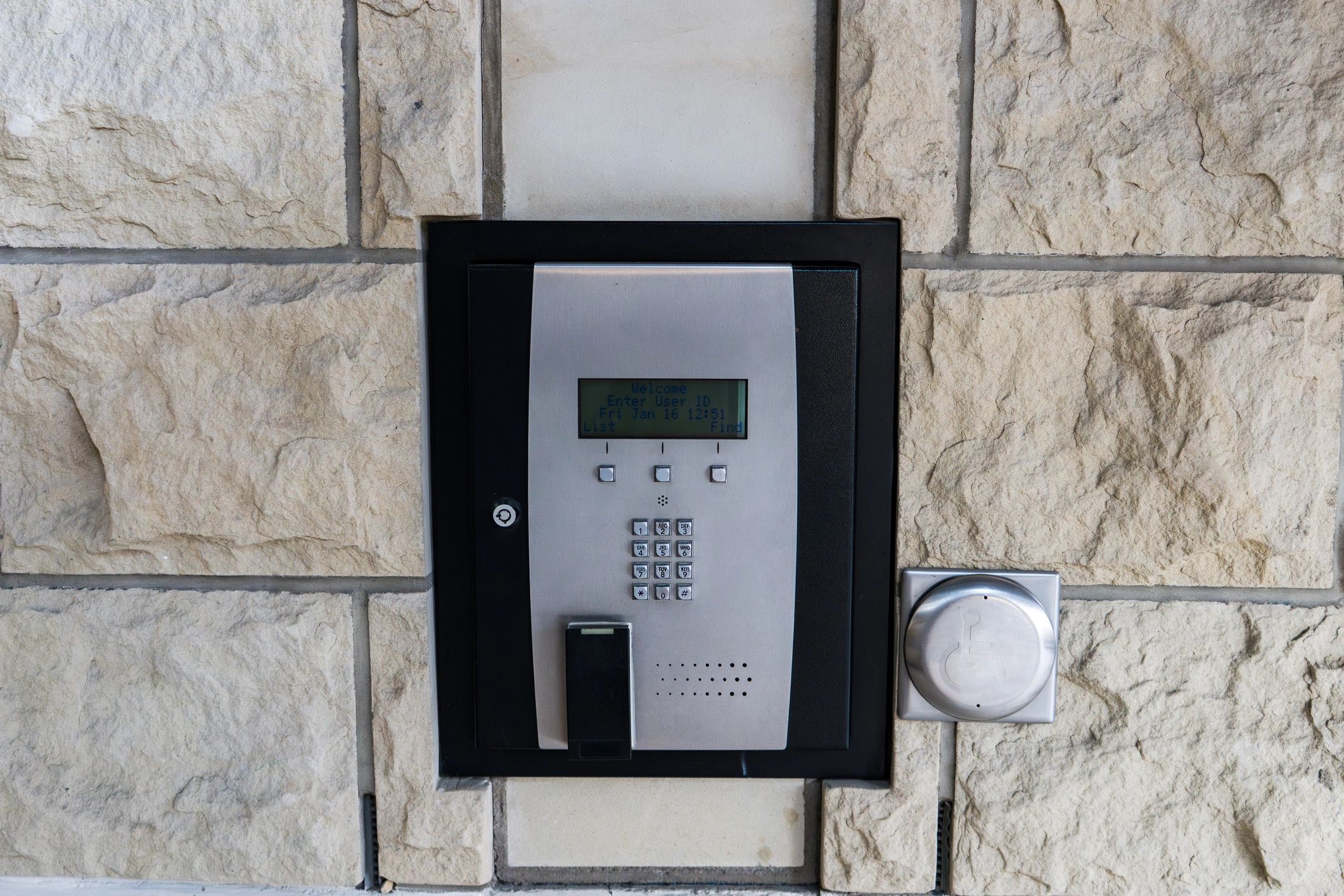 Entrance security system with keypad and intercom